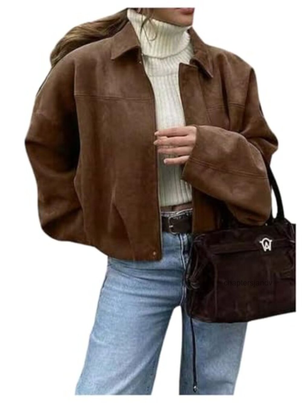 Faux Suede Zip Up Bomber Jacket Long Sleeve Collared Streetwear